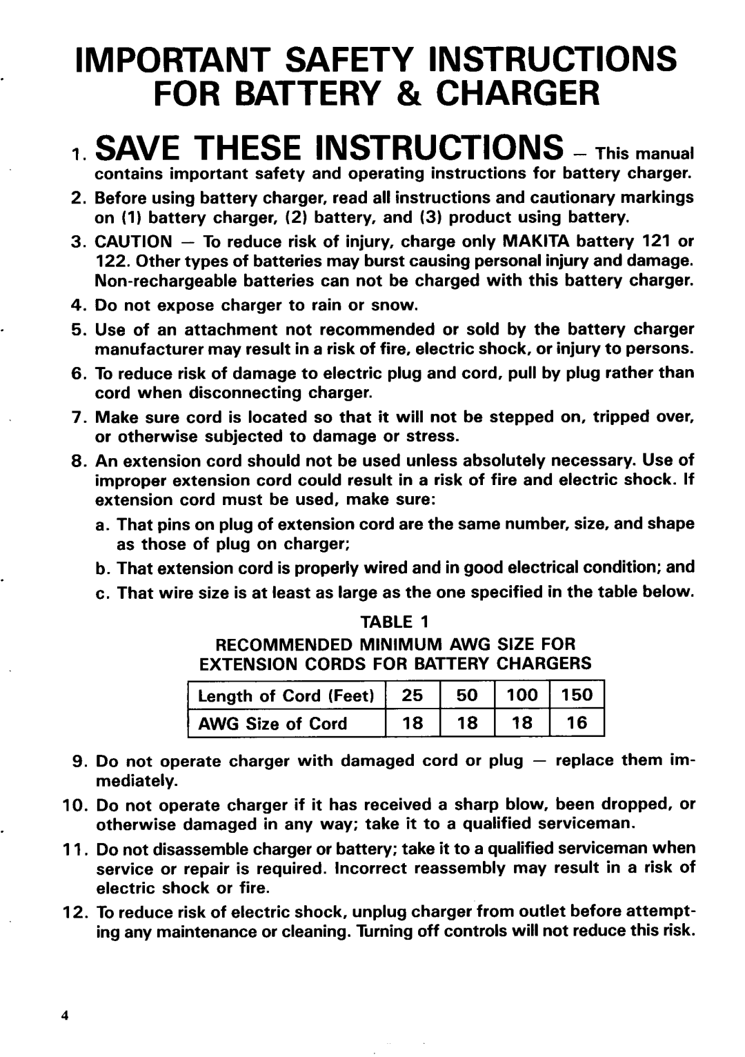 Makita UML03DST instruction manual Important Safety Instructions For Battery & Charger 