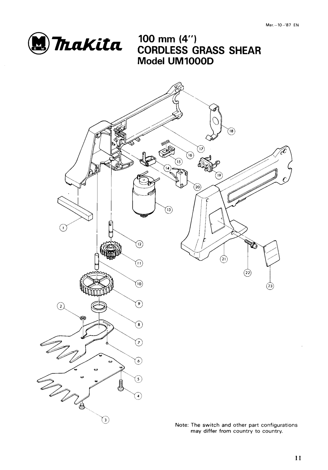 Makita UMLOOODW manual Cordless Grass Shear 