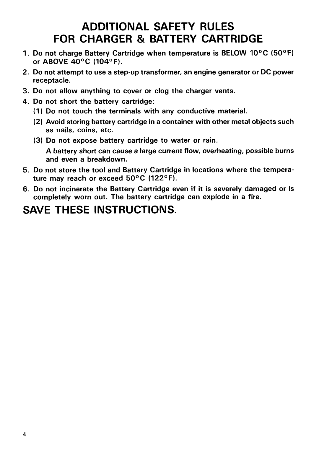 Makita UMLOOODW manual Additional Safety Rules For Charger & Battery Cartridge 