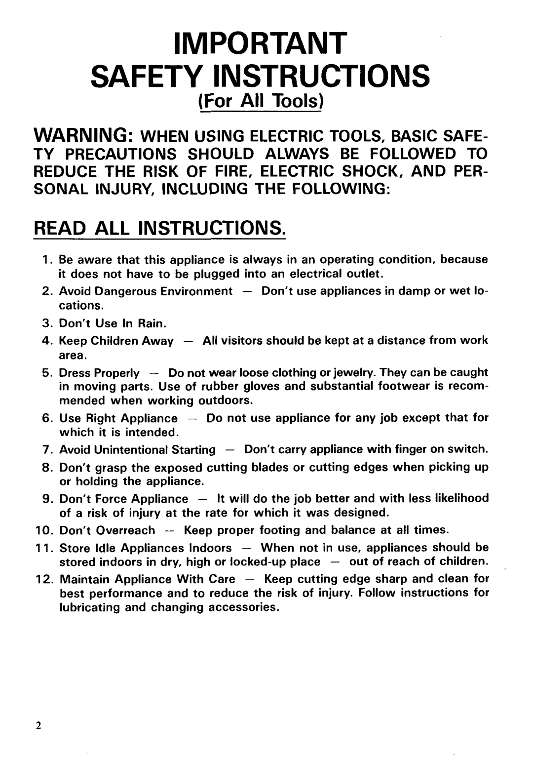 Makita UMLOOODW manual Safety Instructions, For All Tools, Read All Instructions 