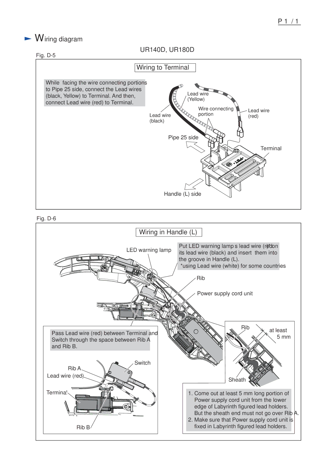 Makita BUR181, BUR141 dimensions Wiring diagram, UR140D, UR180D Wiring to Terminal, Wiring in Handle L 