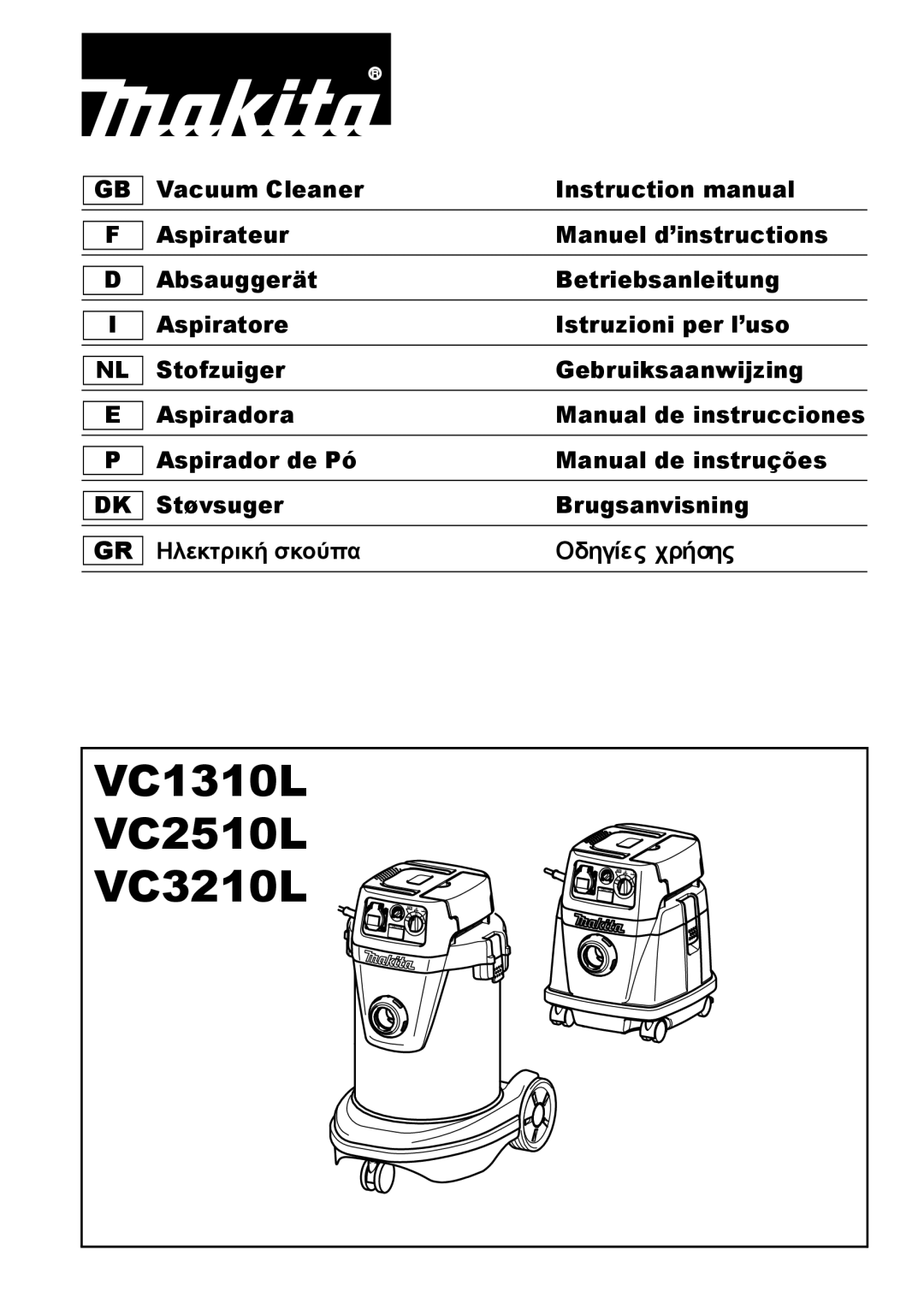 Makita instruction manual VC1310L VC2510L VC3210L 