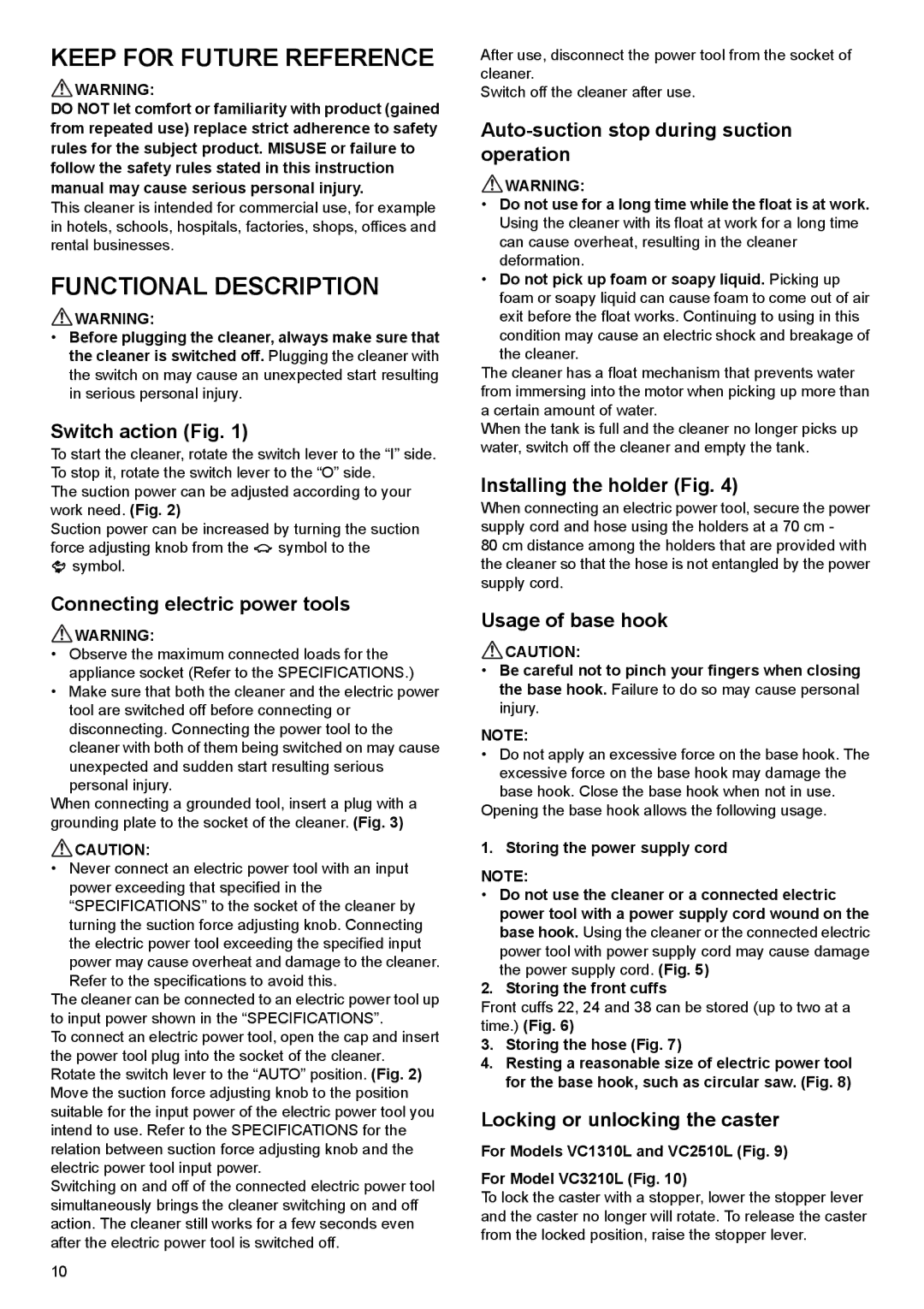 Makita VC3210L, VC2510L, VC1310L instruction manual Keep for Future Reference, Functional Description 