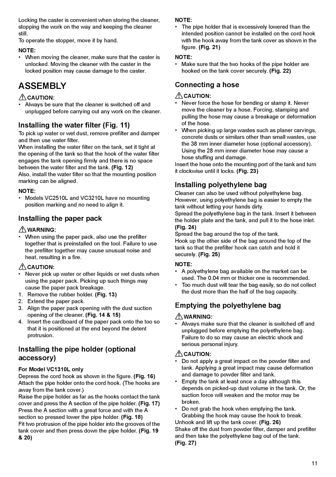 Makita VC1310L, VC2510L, VC3210L instruction manual Assembly 