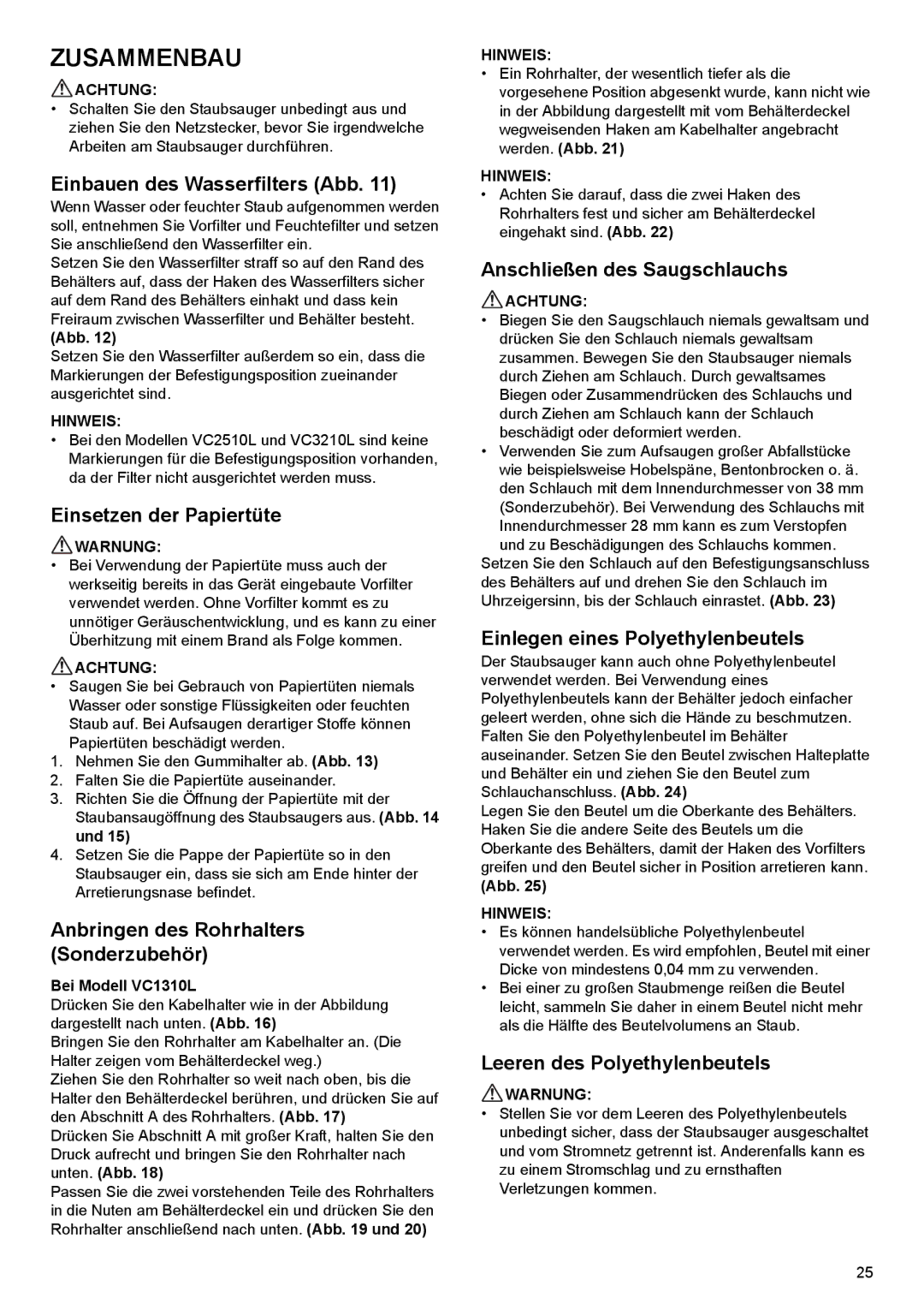 Makita VC3210L, VC2510L, VC1310L instruction manual Zusammenbau 