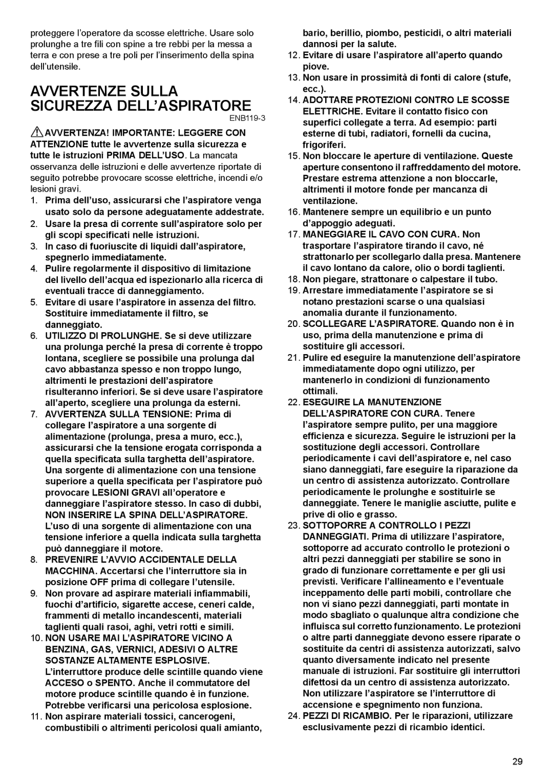 Makita VC1310L, VC2510L, VC3210L instruction manual Avvertenze Sulla Sicurezza DELL’ASPIRATORE 