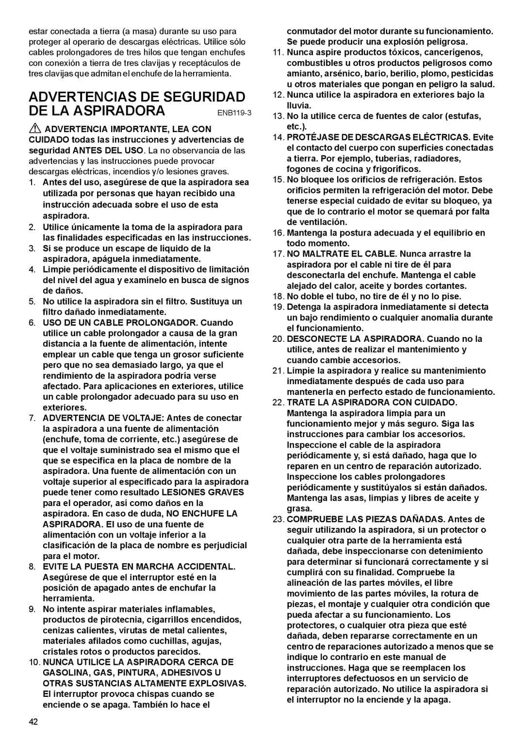 Makita VC2510L, VC3210L, VC1310L instruction manual Advertencias DE Seguridad DE LA Aspiradora 