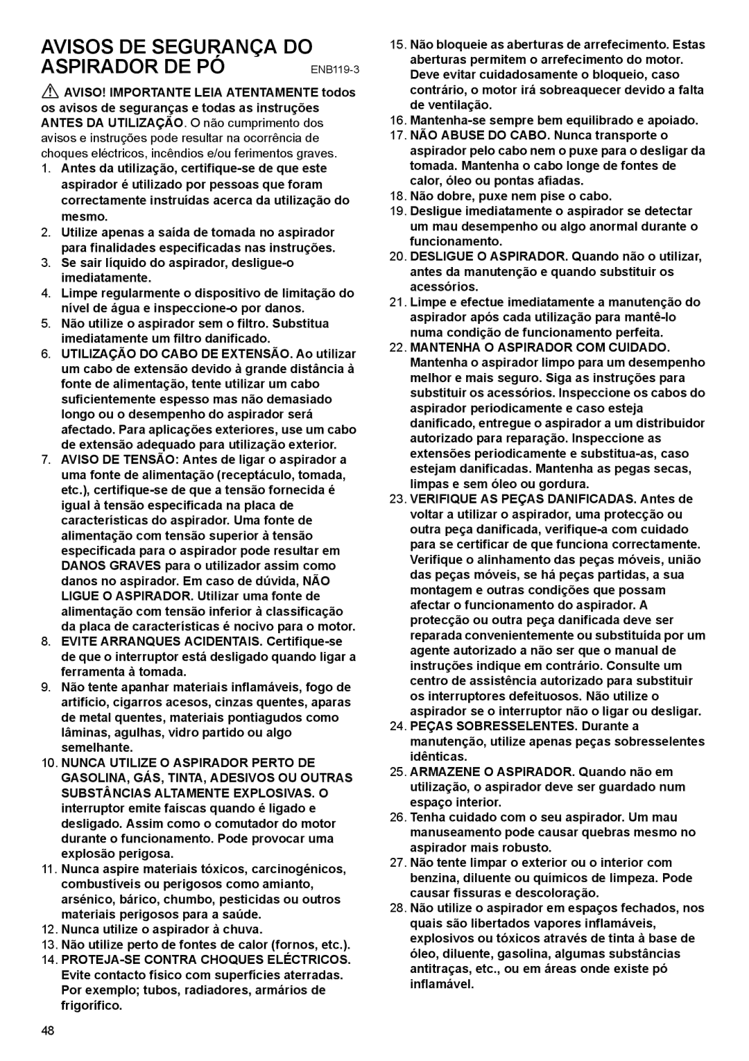 Makita VC2510L, VC3210L, VC1310L instruction manual Avisos DE Segurança do Aspirador DE PÓ 