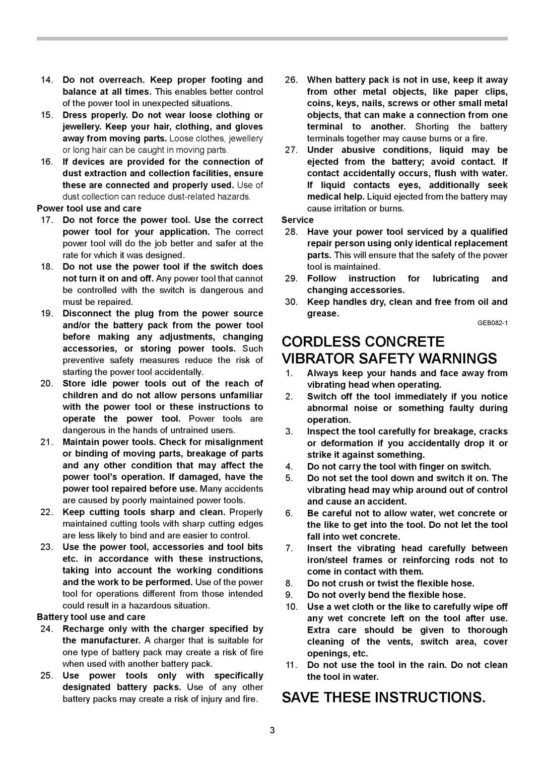 Makita XRV02Z instruction manual Cordless Concrete Vibrator Safety Warnings 