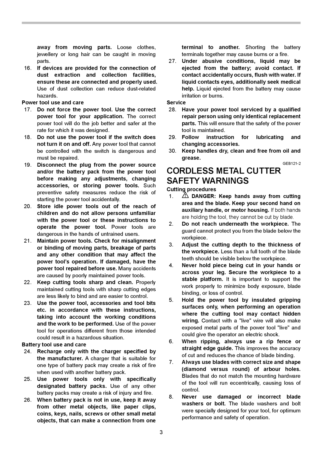 Makita XSC01M, XSC01Z instruction manual Cordless Metal Cutter Safety Warnings 