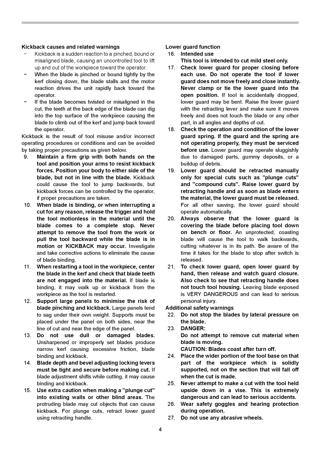 Makita XSC01Z, XSC01M instruction manual Kickback causes and related warnings 