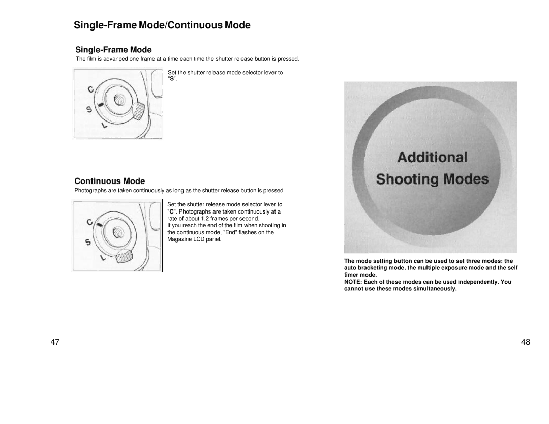 Mamiya 645 AF, 211125 manual Single-Frame Mode/Continuous Mode 