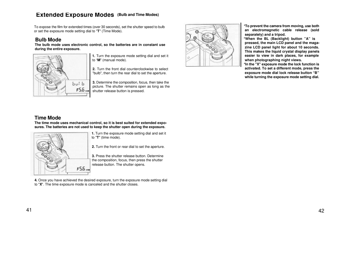 Mamiya 645 AF, 211125 manual Extended Exposure Modes Bulb and Time Modes, Bulb Mode 