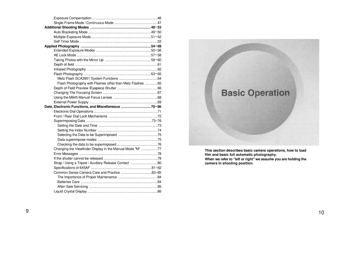 Mamiya 211125, 645 AF manual 48 ~53, 54 ~69, 70 ~86 