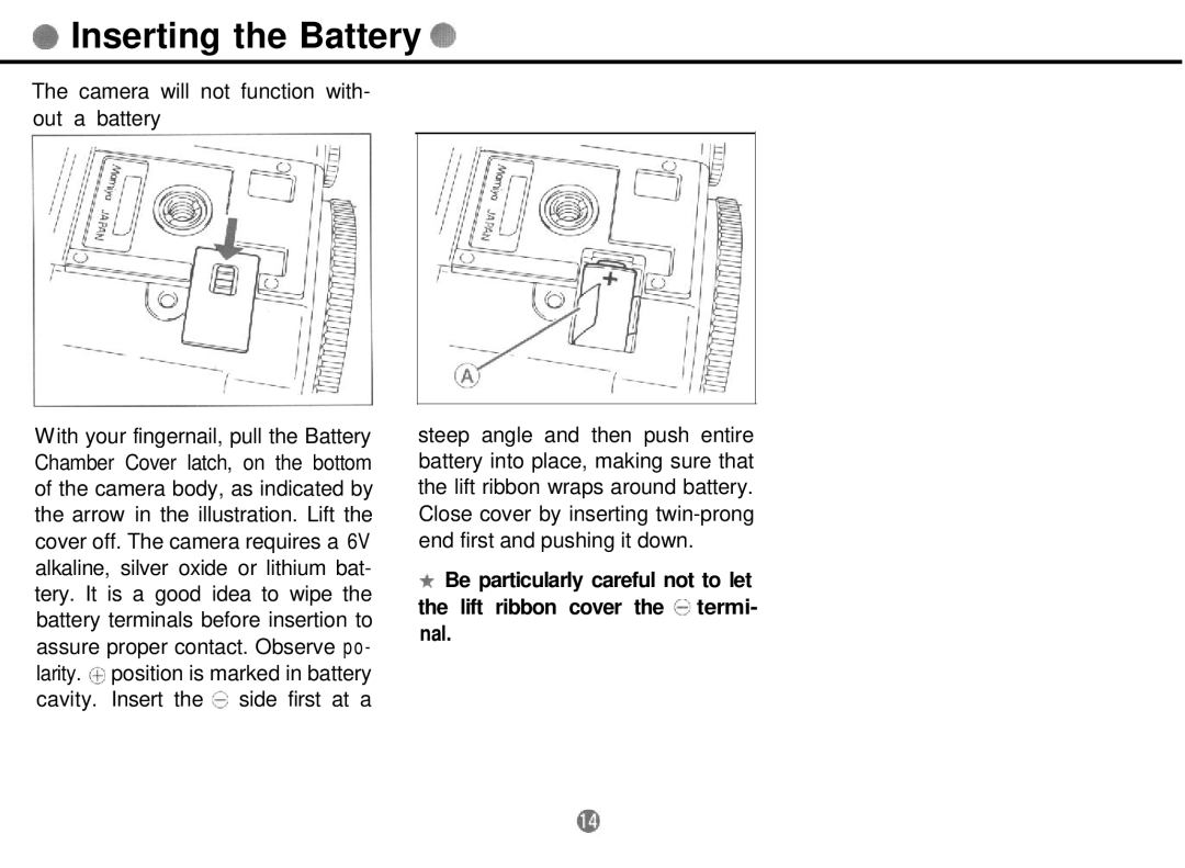 Mamiya 645 PRO TL manual Inserting the Battery 