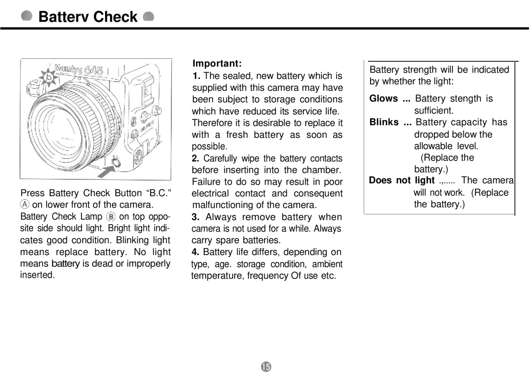 Mamiya 645 PRO TL manual Batterv Check 