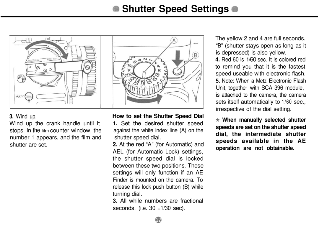 Mamiya 645 PRO TL manual Shutter Speed Settings, How to set the Shutter Speed Dial 