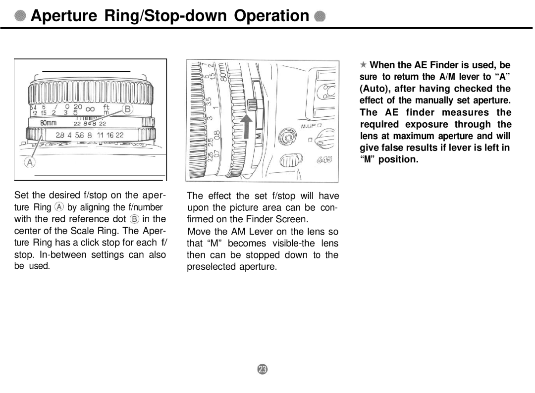 Mamiya 645 PRO TL manual Aperture Ring/Stop-down Operation 