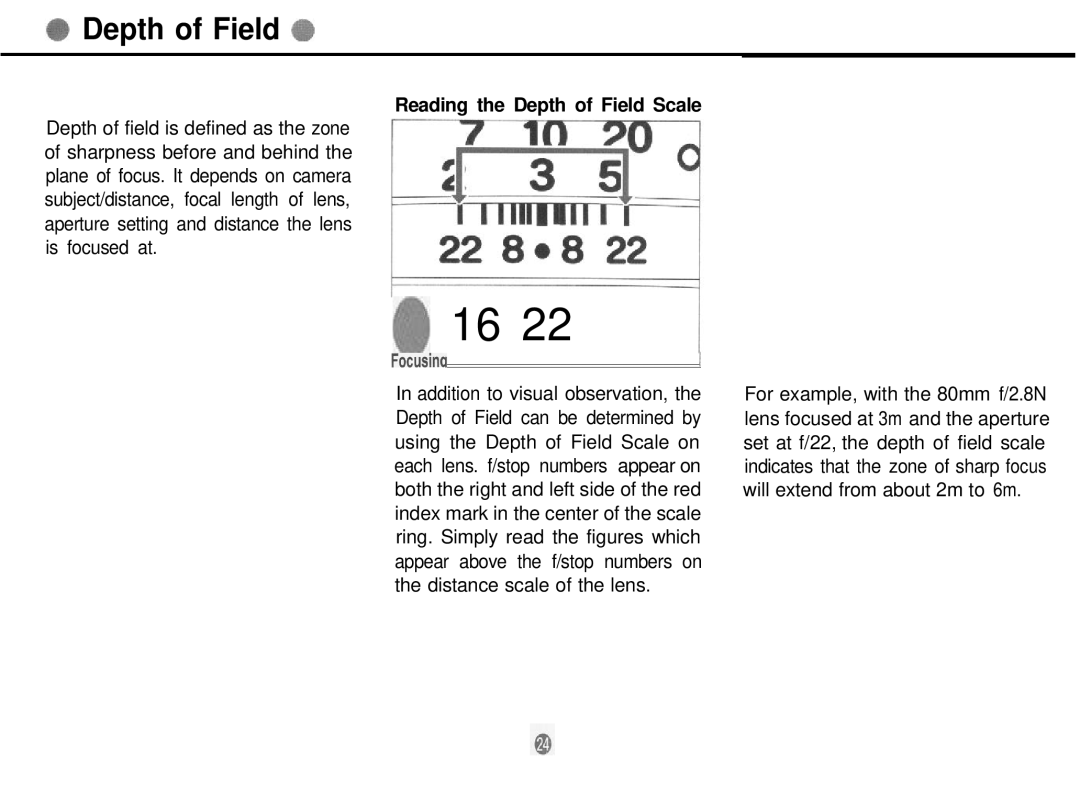 Mamiya 645 PRO TL manual Reading the Depth of Field Scale 