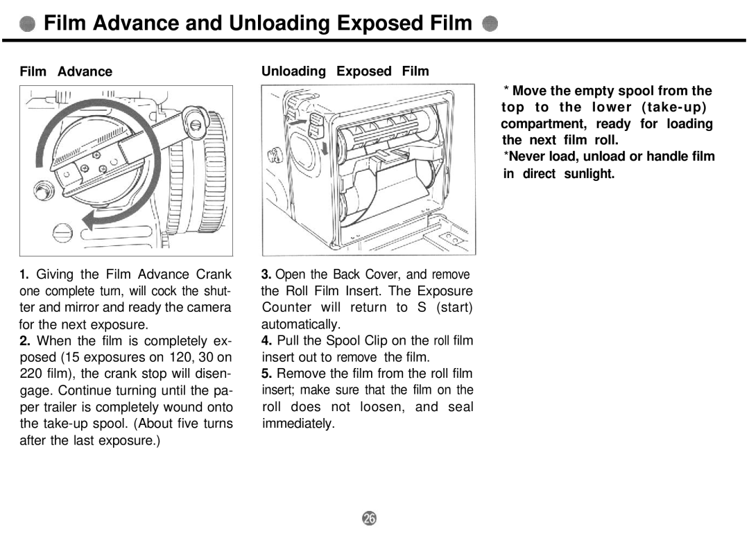 Mamiya 645 PRO TL manual Film Advance and Unloading Exposed Film 