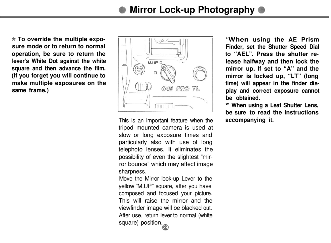 Mamiya 645 PRO TL manual Mirror Lock-up Photography 