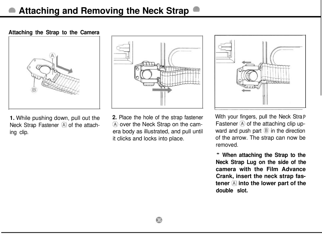 Mamiya 645 PRO TL manual Attaching and Removing the Neck Strap, Attaching the Strap to the Camera 