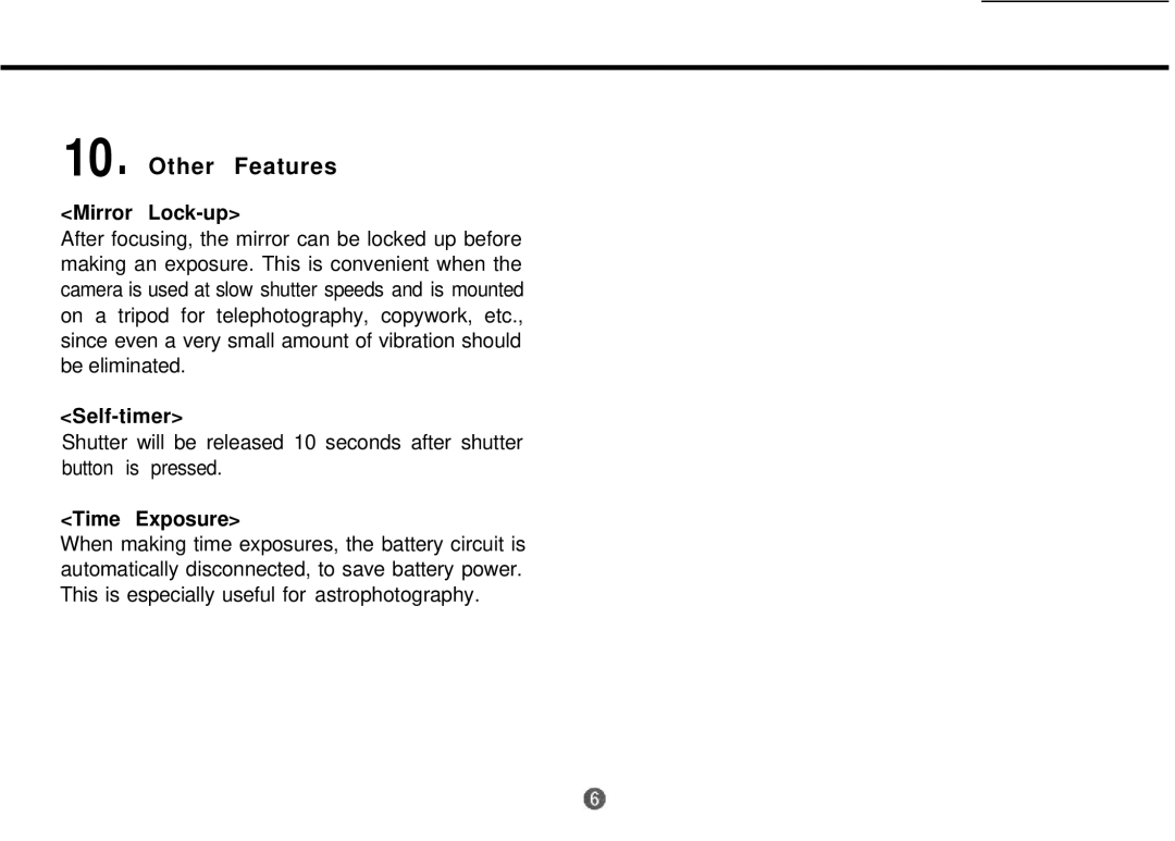 Mamiya 645 PRO TL manual Other Features, Mirror Lock-up, Self-timer, Time Exposure 