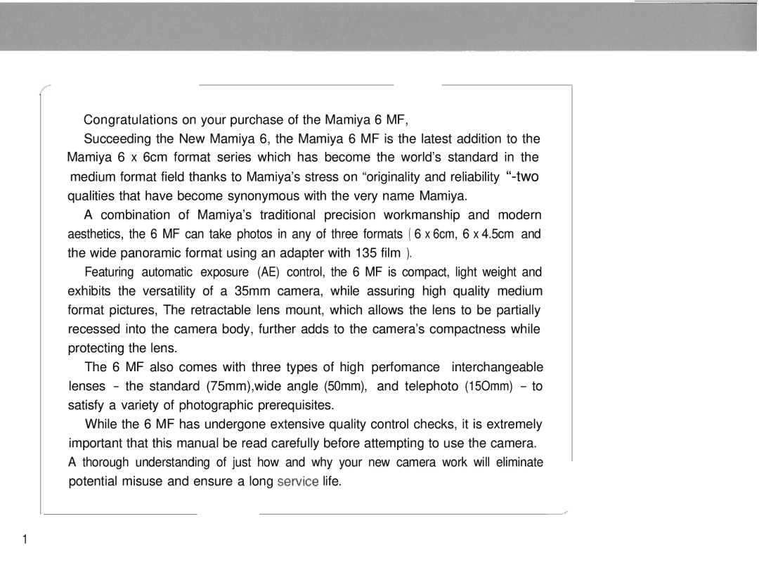 Mamiya 6MF manual 