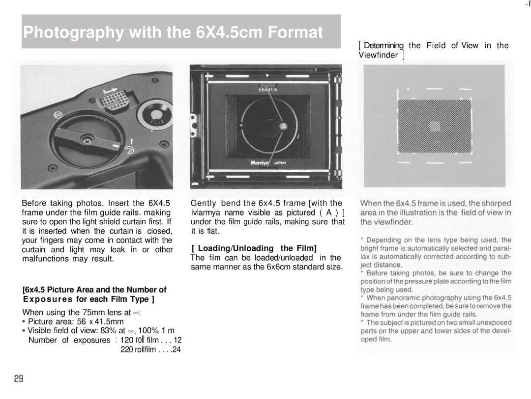 Mamiya 6MF manual Photography with the 6X4.5cm Format, Loading/Unloading the Film 