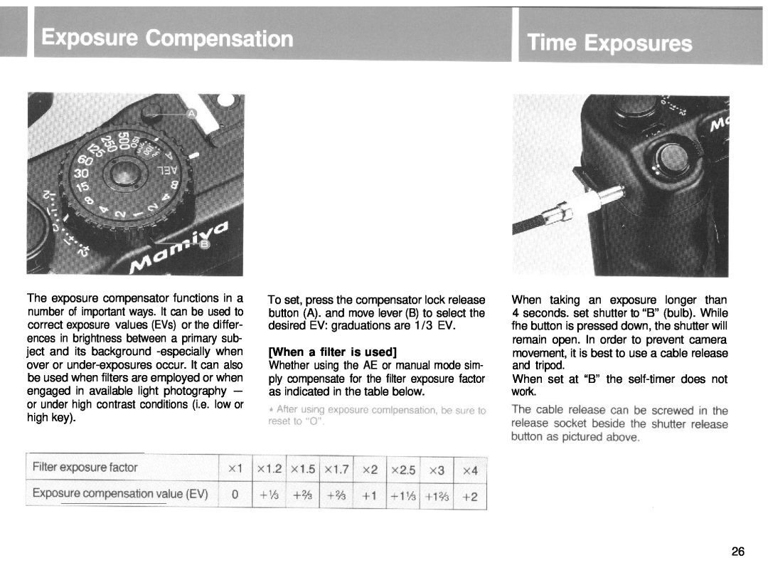 Mamiya 6MF manual When a filter is used, When set at “B”the self-timer does not work 