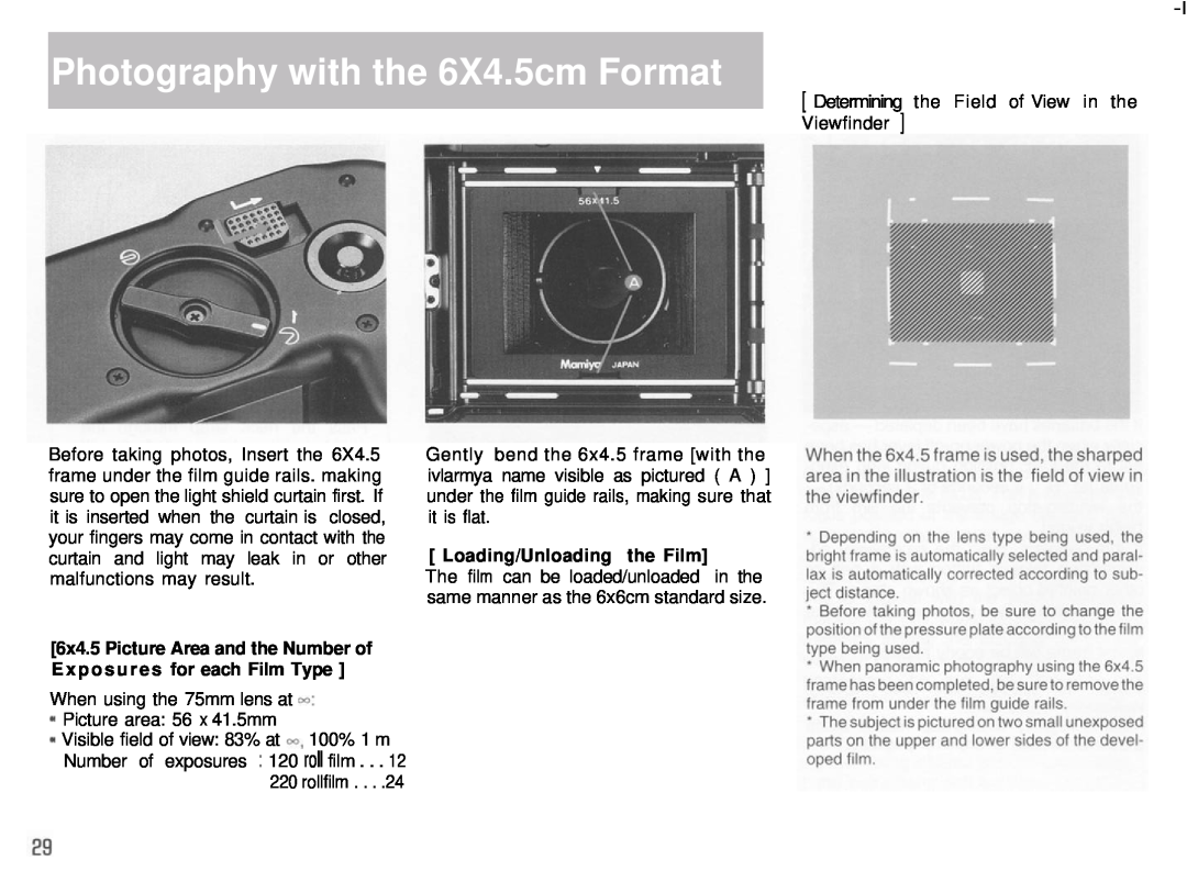 Mamiya 6MF manual Photography with the 6X4.5cm Format, Loading/Unloading the Film 