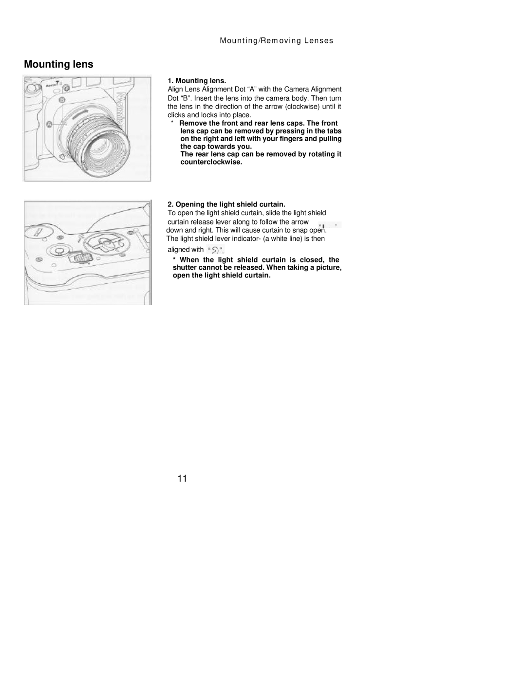 Mamiya 7 II manual Mounting lens 