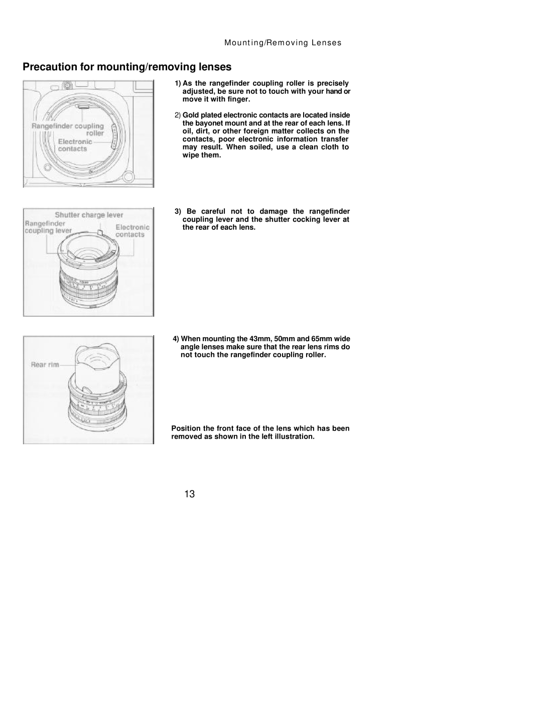 Mamiya 7 II manual Precaution for mounting/removing lenses 