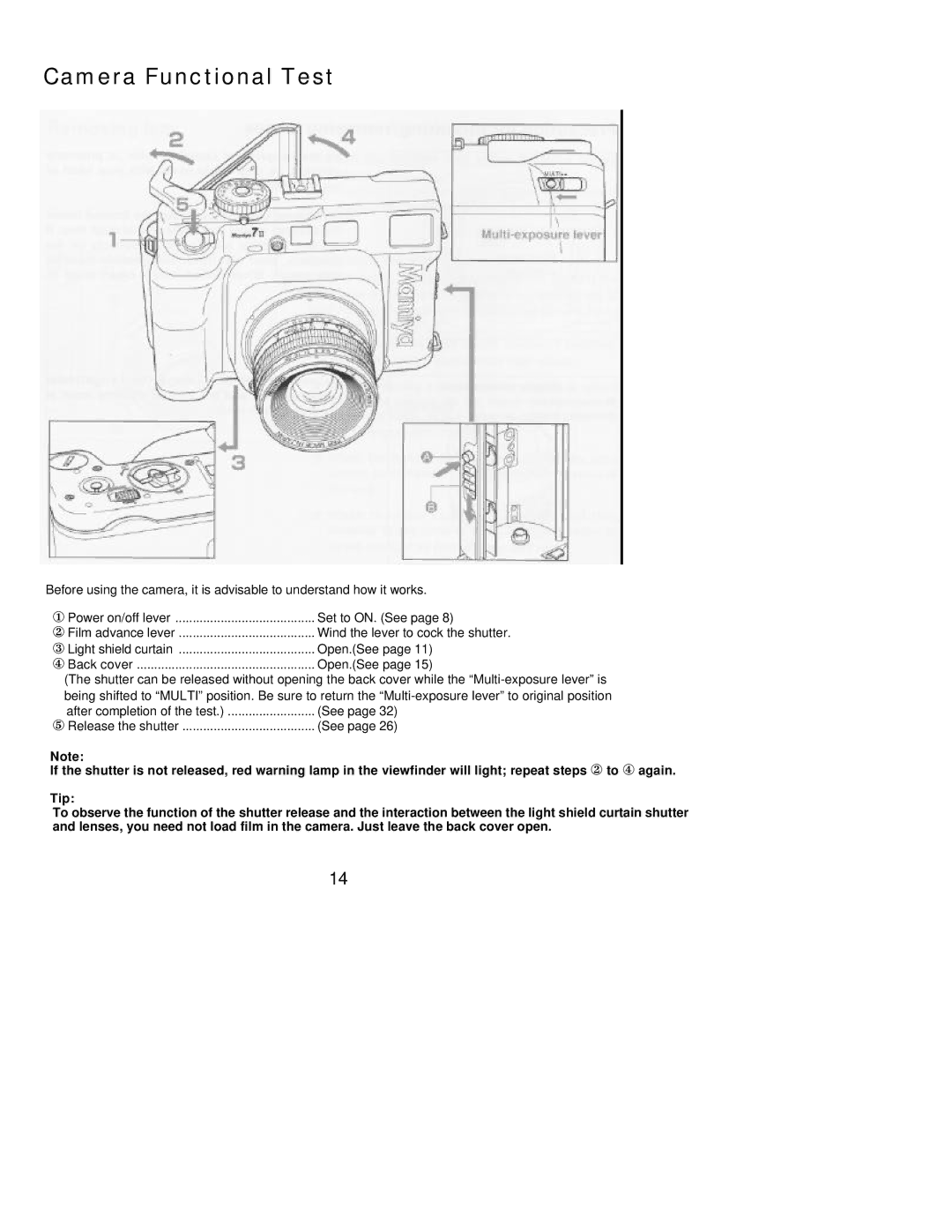 Mamiya 7 II manual Camera Functional Test 