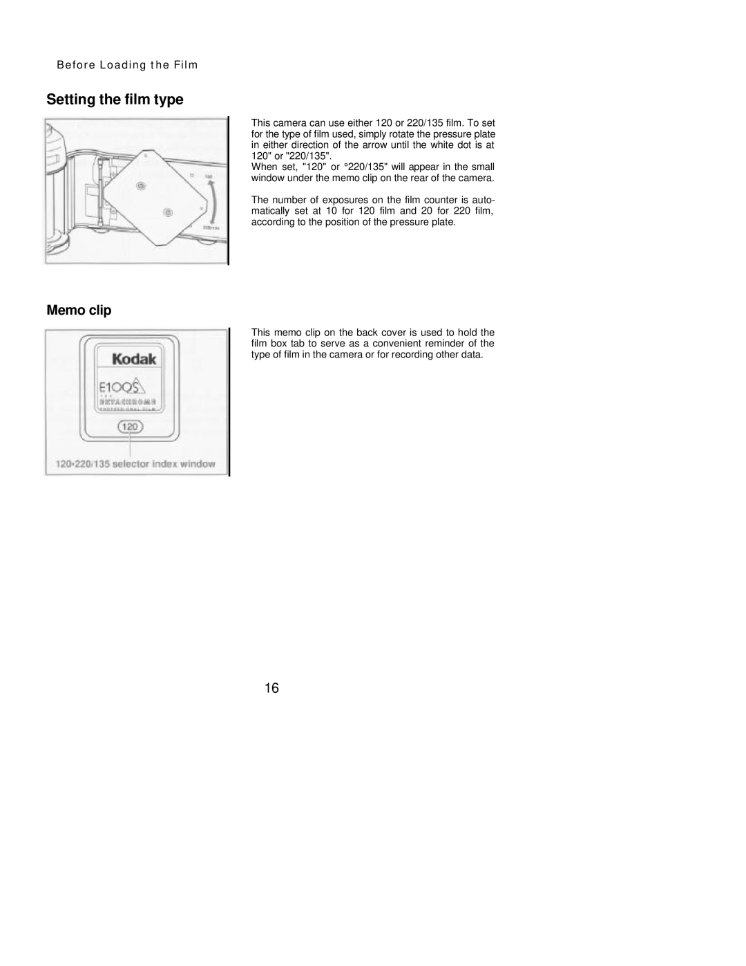 Mamiya 7 II manual Setting the film type, Memo clip 