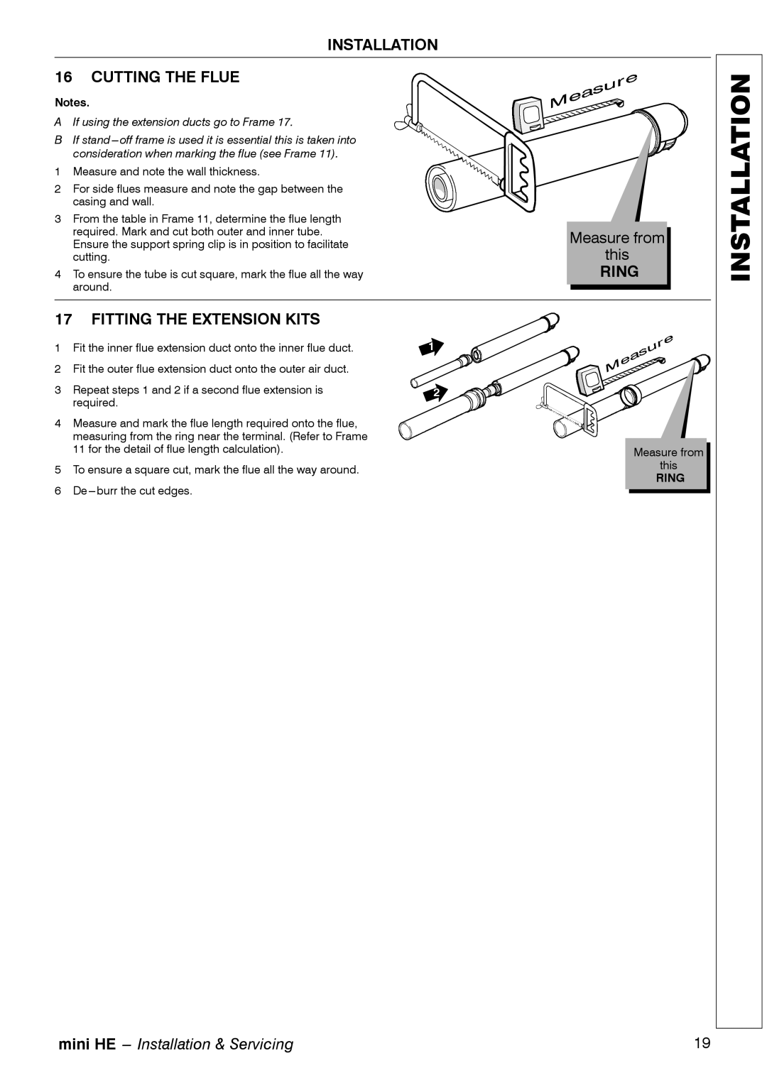 Mamiya C28, C32, C24 manual Installation Cutting the Flue, Ring, Fitting the Extension Kits 