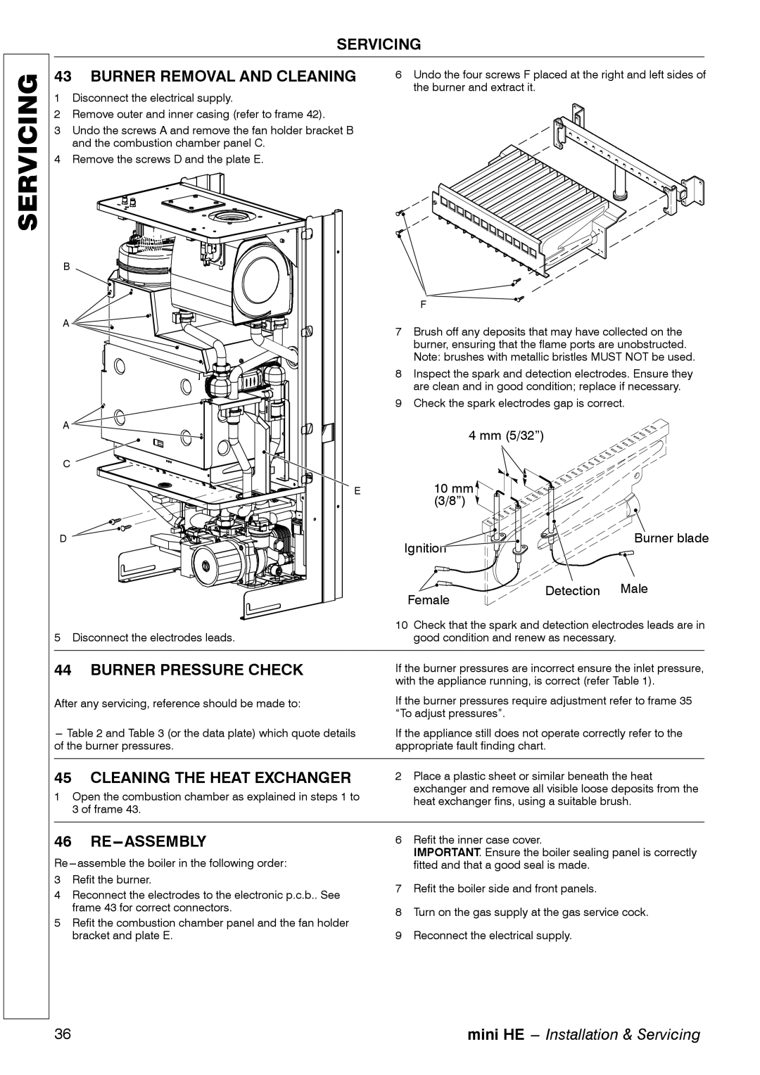 Mamiya C32, C28 Servicing Burner Removal and Cleaning, Burner Pressure Check, Cleaning the Heat Exchanger, Re---Assembly 