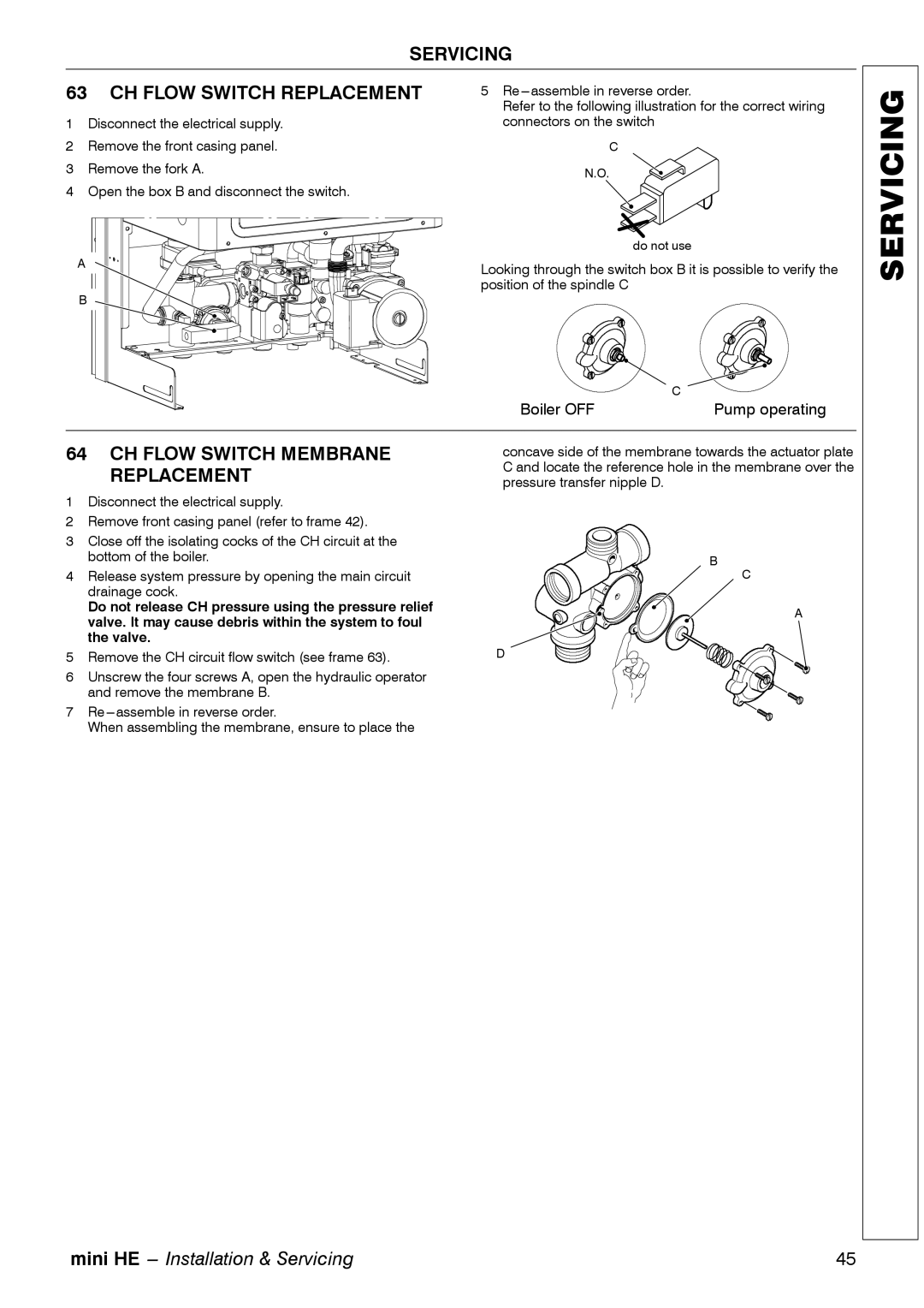 Mamiya C32, C28, C24 manual Servicing CH Flow Switch Replacement, CH Flow Switch Membrane Replacement 