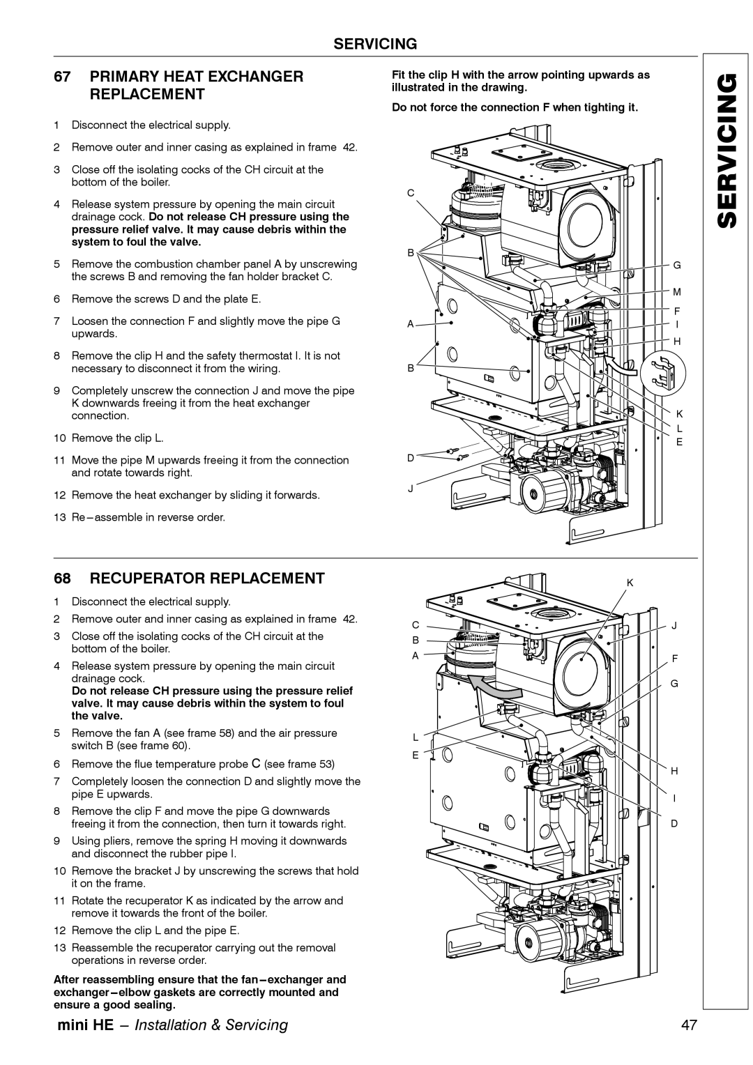 Mamiya C24, C32, C28 manual Servicing Primary Heat Exchanger Replacement, Recuperator Replacement 