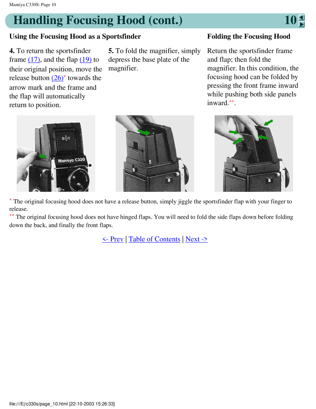 Mamiya C330S, C 330 s manual File///E/c330s/page10.html 22-10-2003 