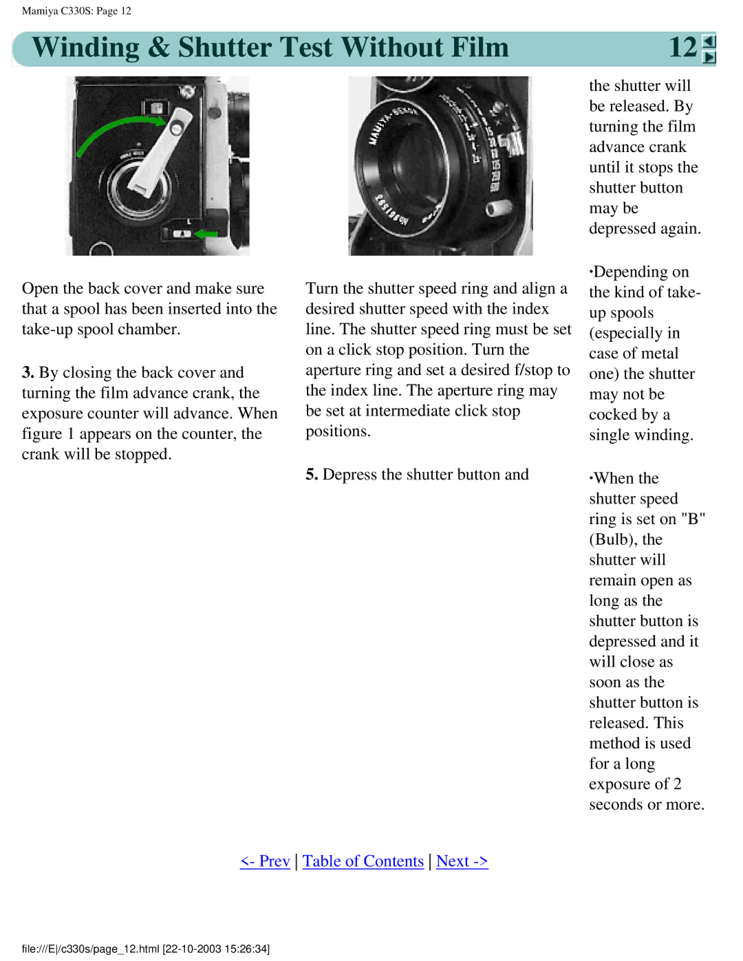 Mamiya C 330 s, C330S manual Winding & Shutter Test Without Film 