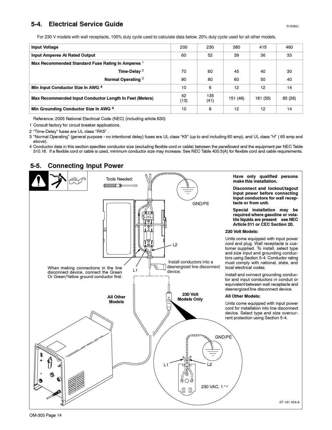 Mamiya Econotig manual Electrical Service Guide, Connecting Input Power 