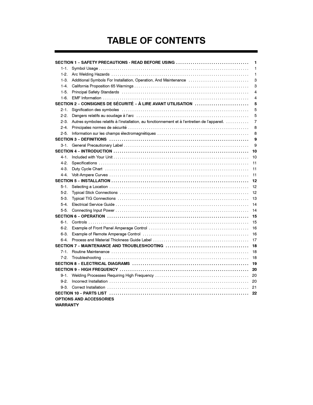 Mamiya Econotig manual Table of Contents 