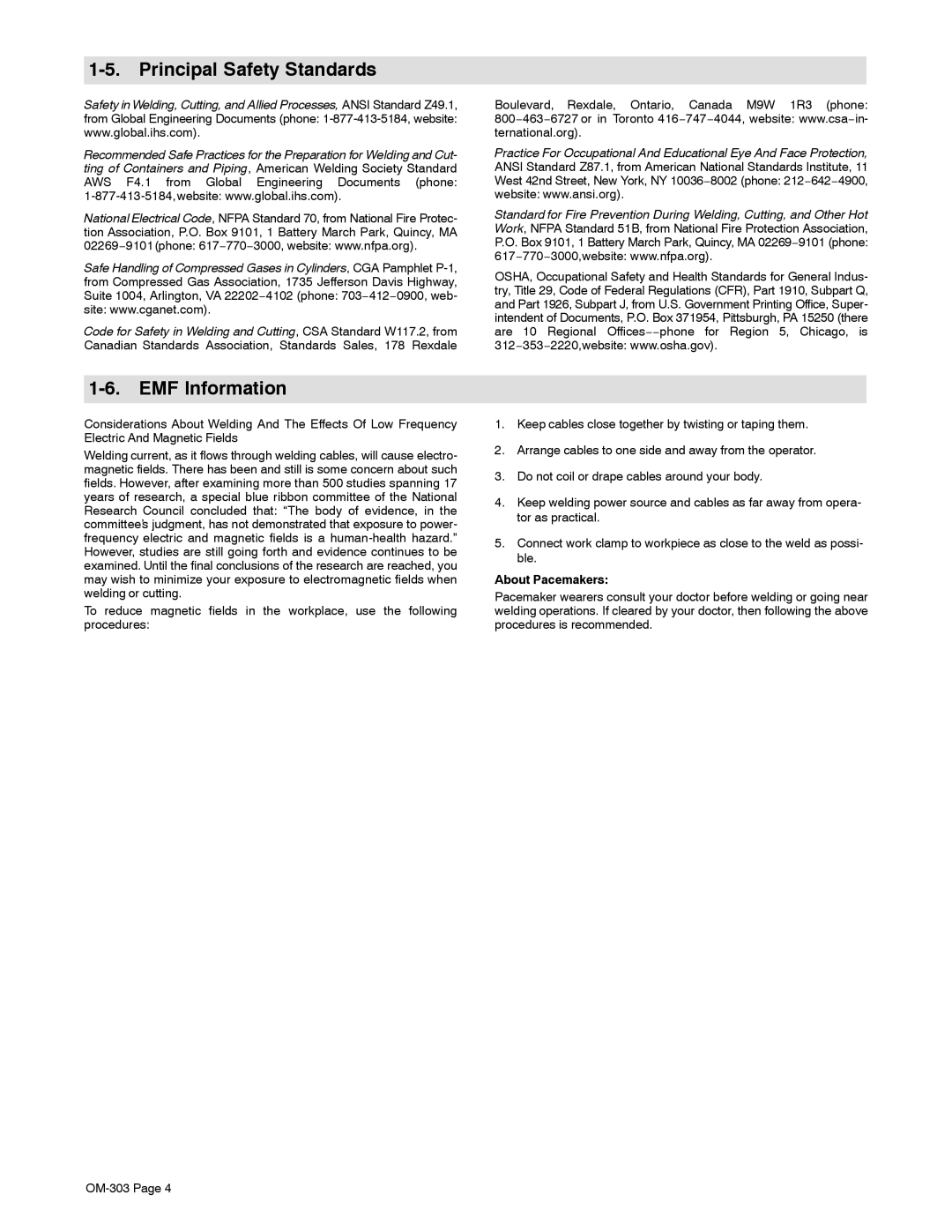 Mamiya Econotig manual Principal Safety Standards, EMF Information, About Pacemakers 