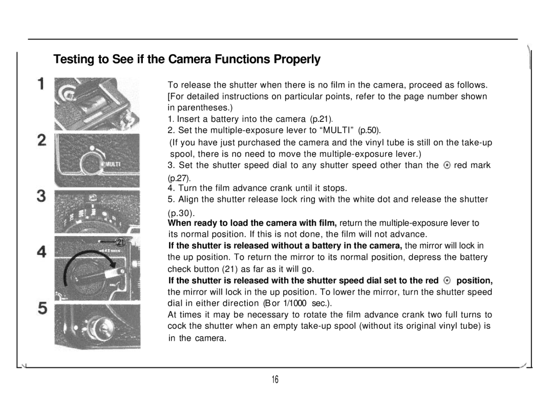 Mamiya M645 1000S manual Testing to See if the Camera Functions Properly 