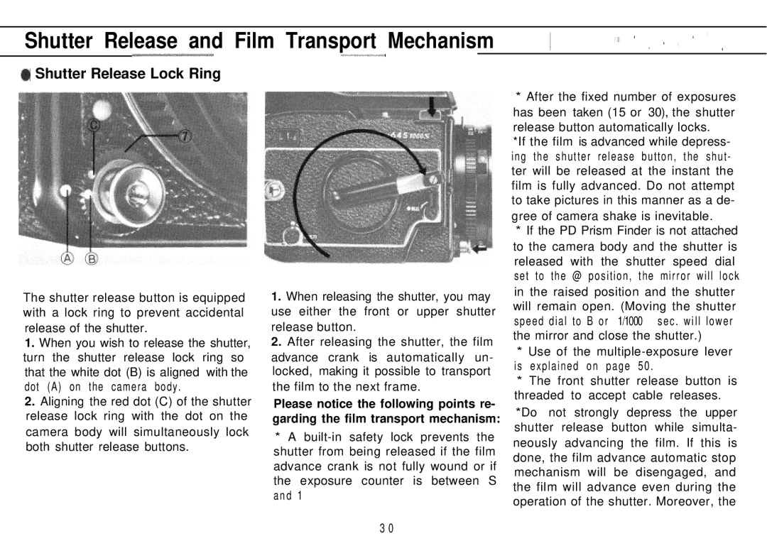 Mamiya M645 1000S manual ’, Shutter Release and Film Transport Mechanism, Shutter Release Lock Ring 