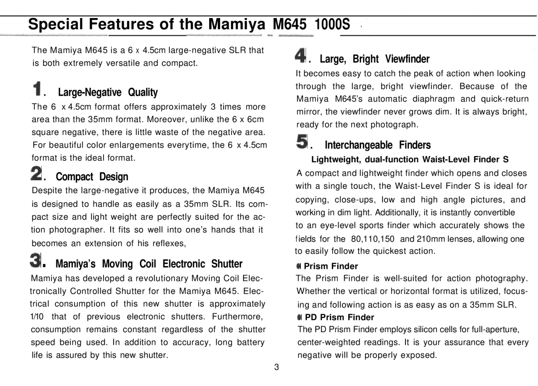 Mamiya manual ~--- ~.~ -.-I~, Special Features of the Mamiya M645 1000S \ ’ 