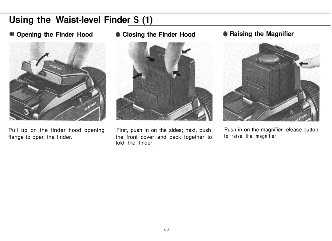 Mamiya M645 1000S manual Using the Waist-level Finder S 