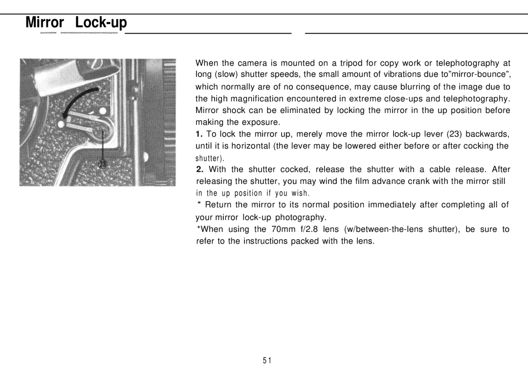 Mamiya M645 1000S manual Mirror Lock-up 