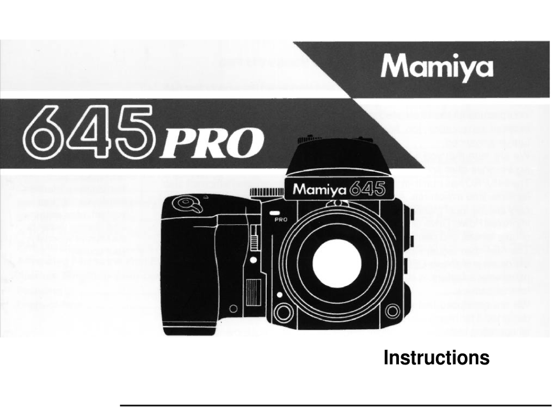 Mamiya PRO 645 manual Instructions 